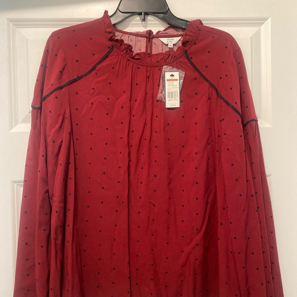 Crown & Ivy cranberry Women's Polka Dot Top